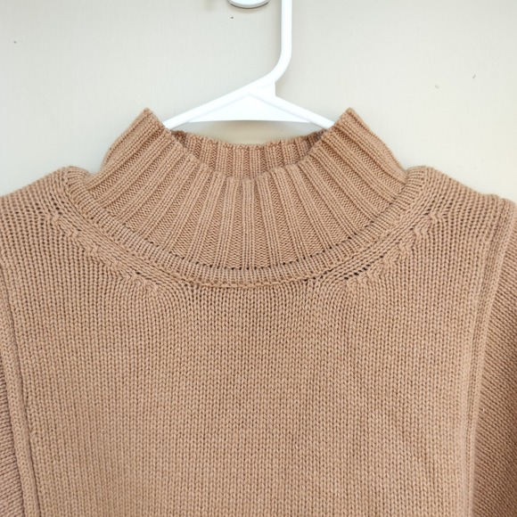Reve Studio Camel Tan Mock Neck Long Sleeve Wool Cashmere Knit Sweater - Picture 3 of 8